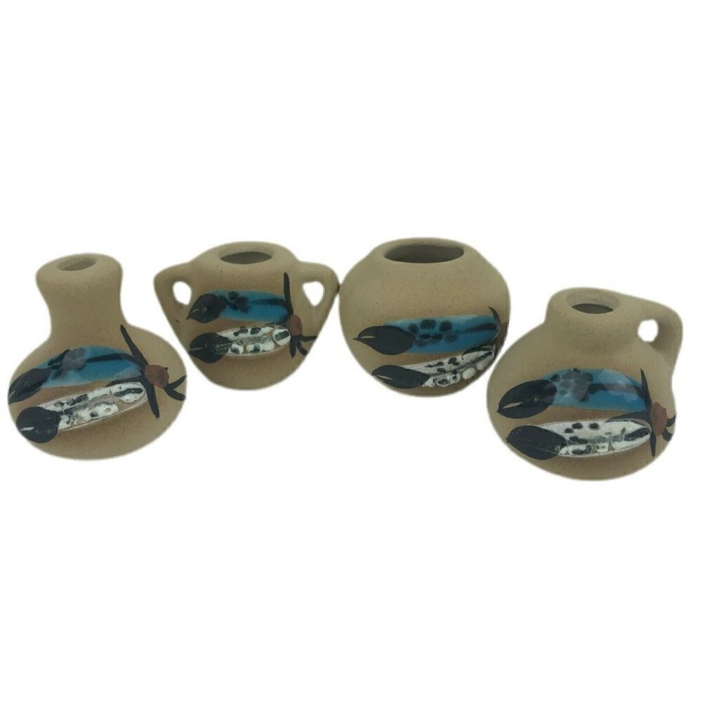 Mini 1.5" Clay Pottery Vases Jugs Lot 4 Native American Southwestern Doll House